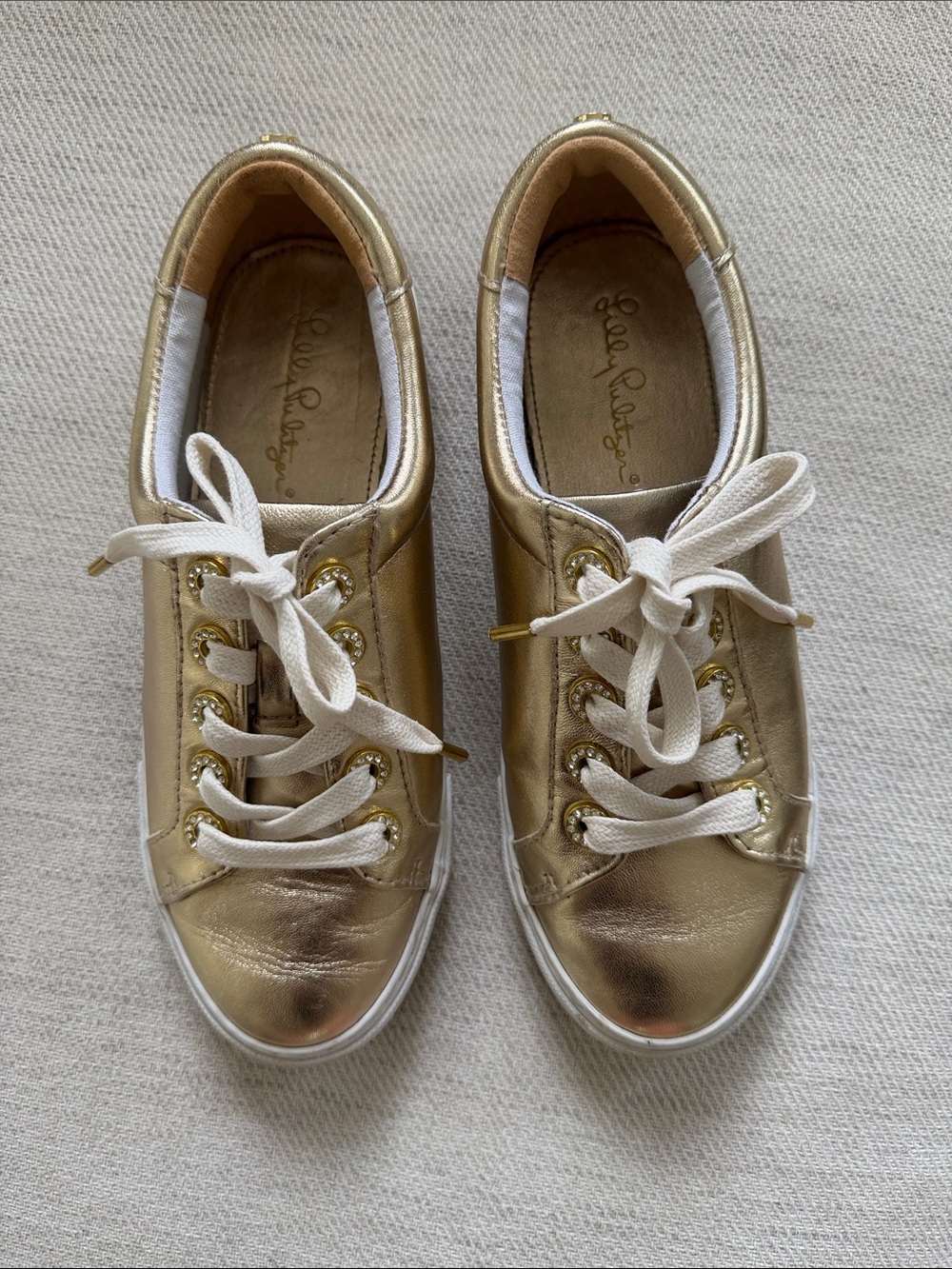 Lilly Pulitzer Gold Leather Lace-Up Sneakers - Metallic Gold size 7